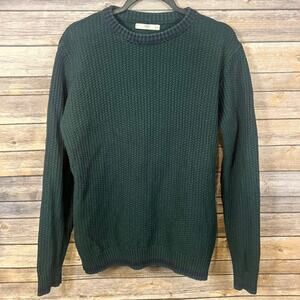 Mens Regular Fit Dark Green MNG Man Mango Pullover Knit Sweater Size Medium
